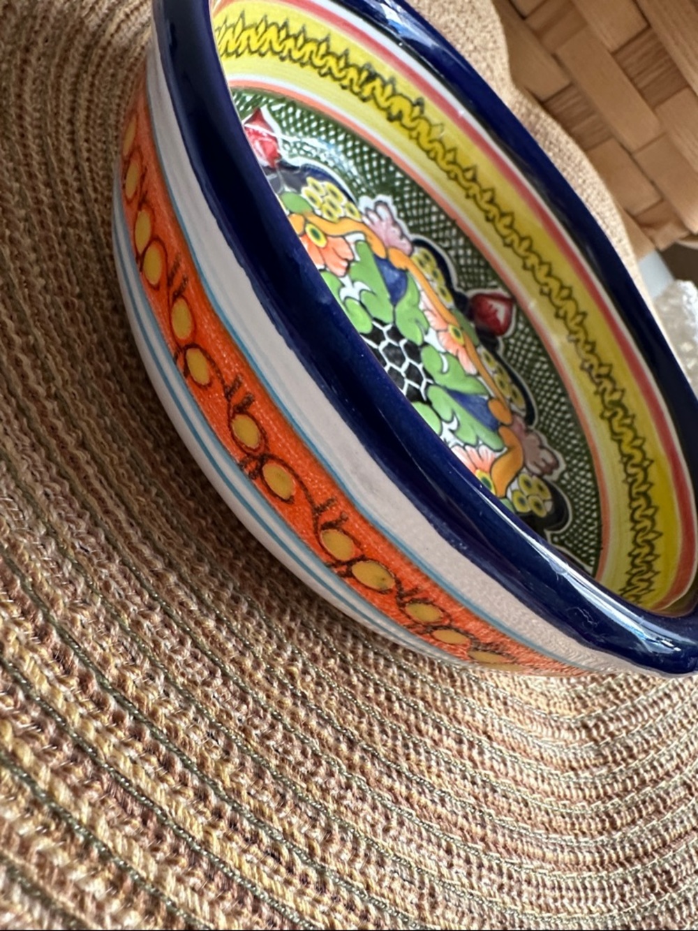 Hand-Painted Made in Mexico Decorative Ceramic Bowl - Multicolor Floral Design